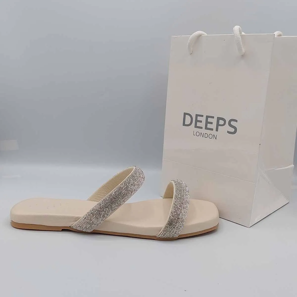 SHIRAZ DOUBLE STRAP EMBELLISHED SPARKLY FLAT SLIDER SANDALS